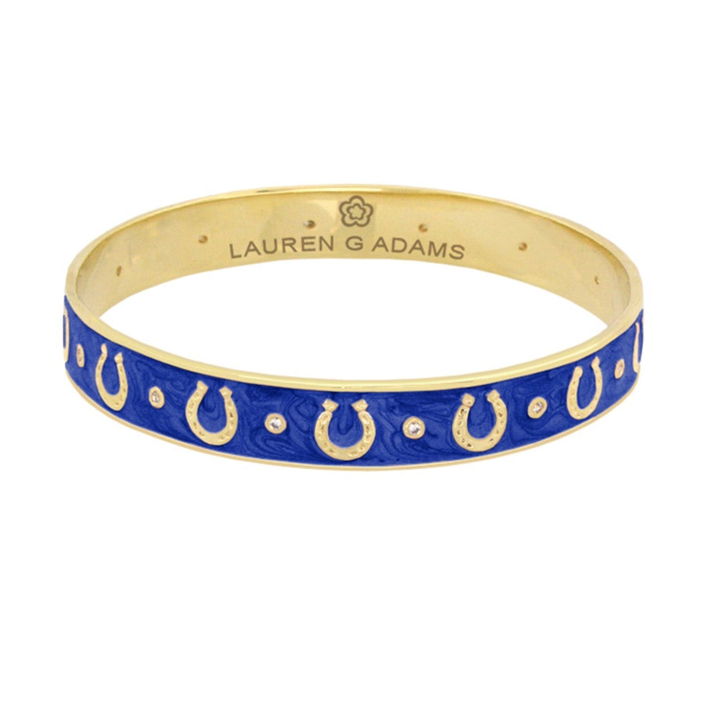 Equestrian Horseshoe Bangle slip-on bracelet with blue enamel and gold accents Lauren G Adams on Tampa Home & Garden Store