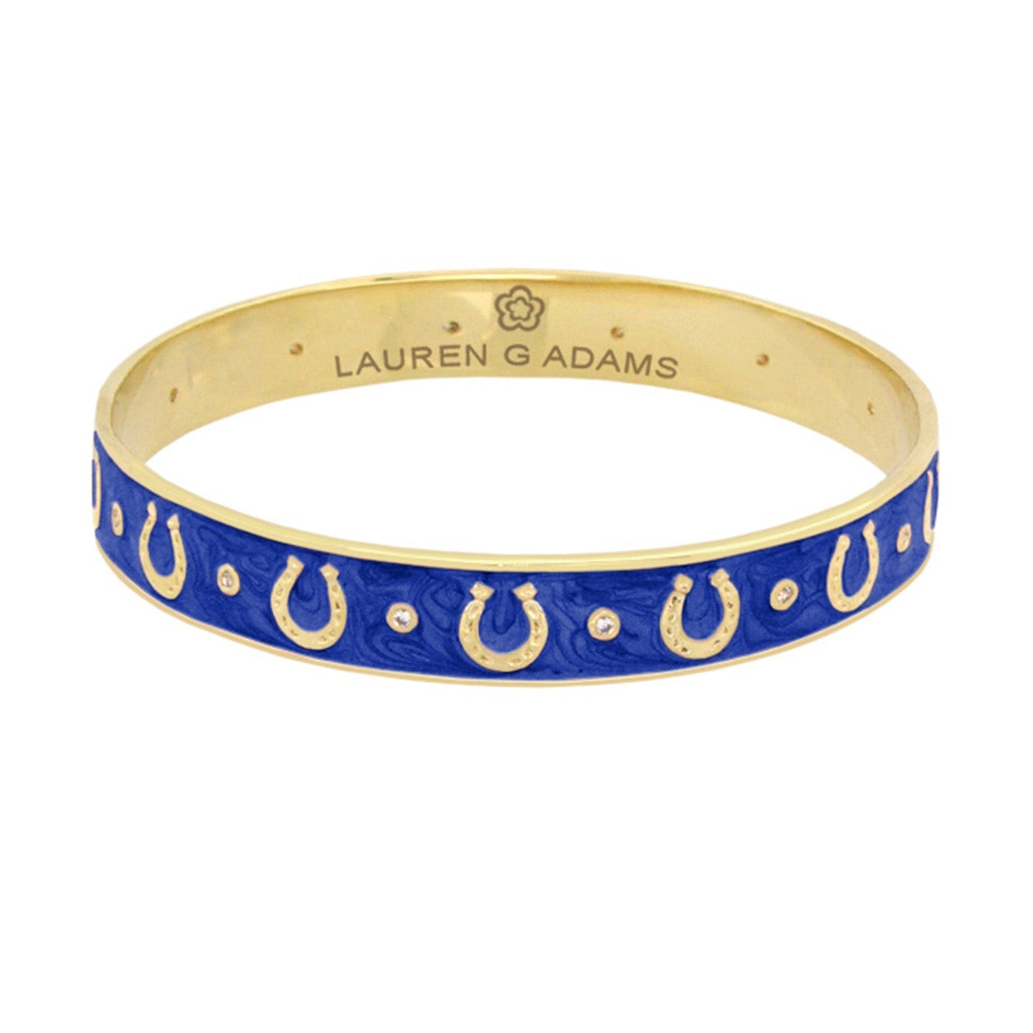 Equestrian Horseshoe Bangle slip-on bracelet with blue enamel and gold accents Lauren G Adams on Tampa Home & Garden Store