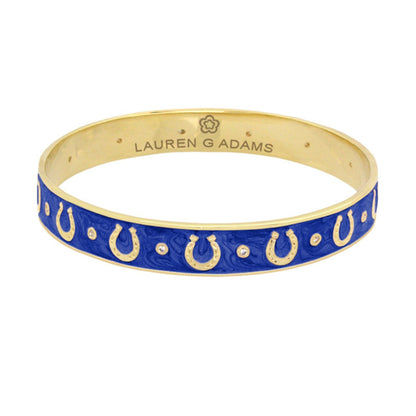 Equestrian Horseshoe Bangle slip-on bracelet with blue enamel and gold accents Lauren G Adams on Tampa Home & Garden Store