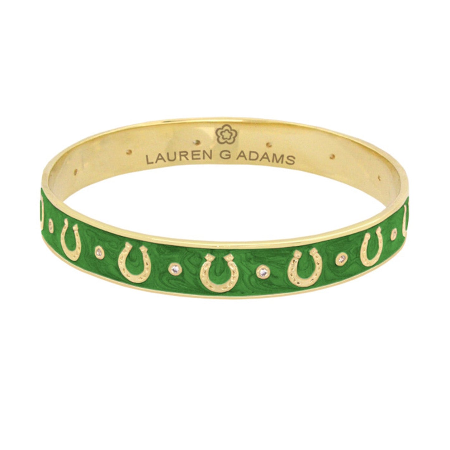 Equestrian Horseshoe Bangle gold-tone bracelet green enamel horseshoe motifs Lauren G Adams on Tampa Home & Garden Store