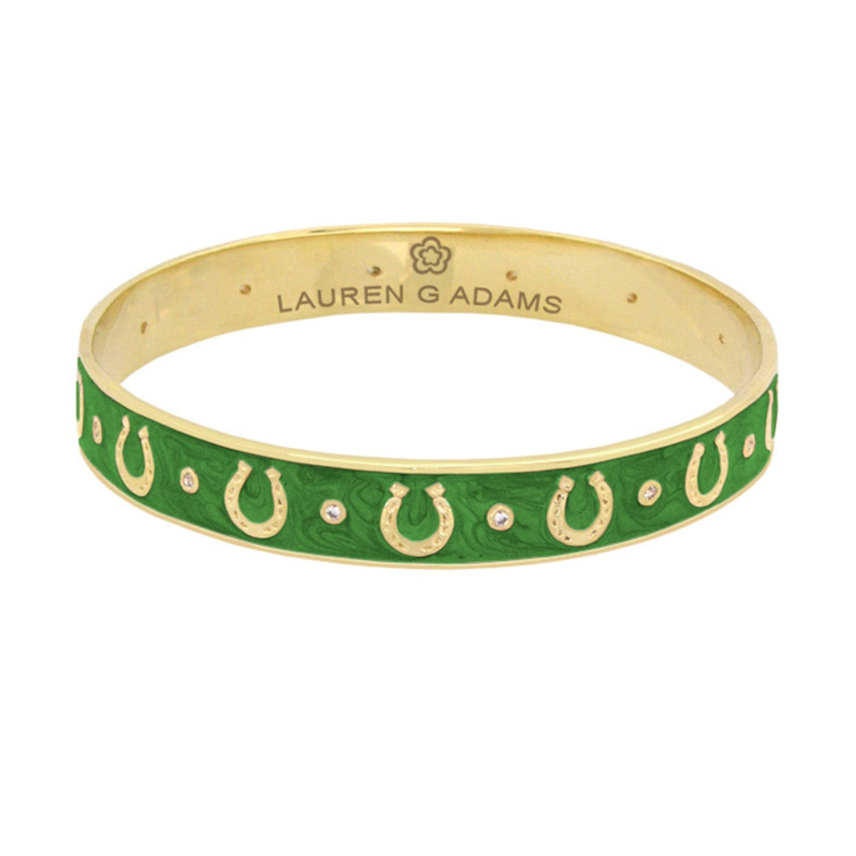 Equestrian Horseshoe Bangle gold-tone bracelet green enamel horseshoe motifs Lauren G Adams on Tampa Home & Garden Store