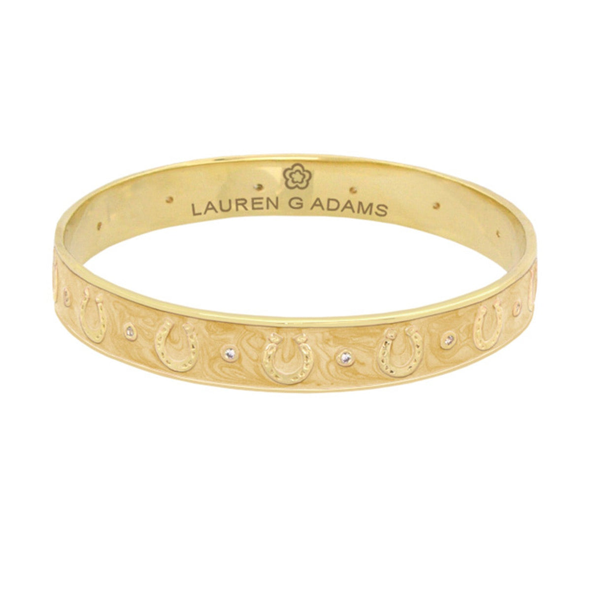 Equestrian horseshoe slip-on bangle by Lauren G Adams, gold tone, flat band with crystal accents on Tampa Home & Garden Store