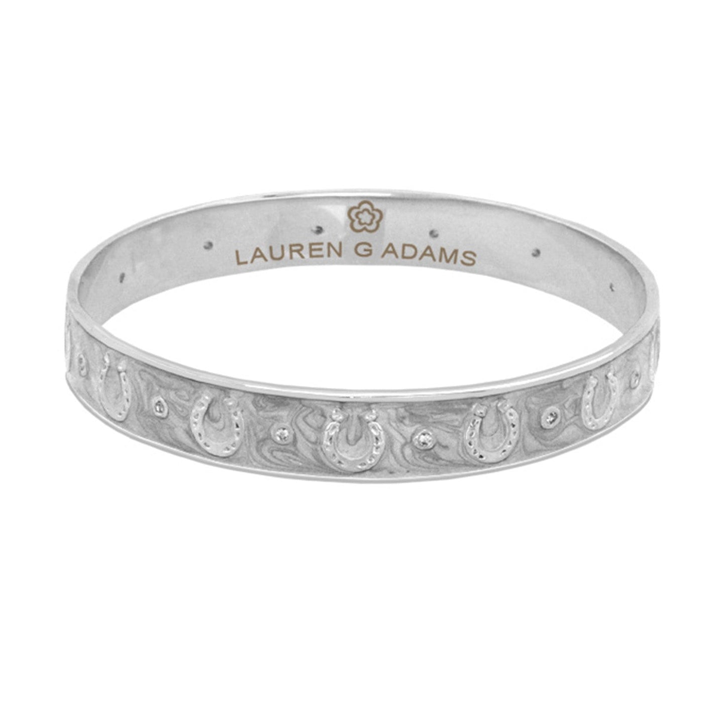 Equestrian horseshoe bangle by Lauren G Adams, silver-toned flat-band bracelet on Tampa Home & Garden Store