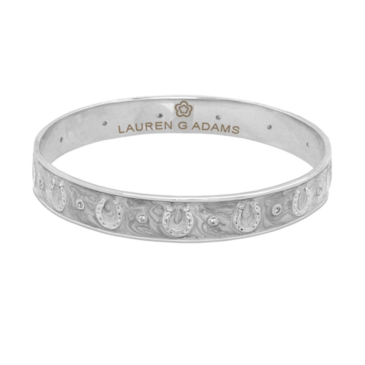 Equestrian horseshoe bangle by Lauren G Adams, silver-toned flat-band bracelet on Tampa Home & Garden Store