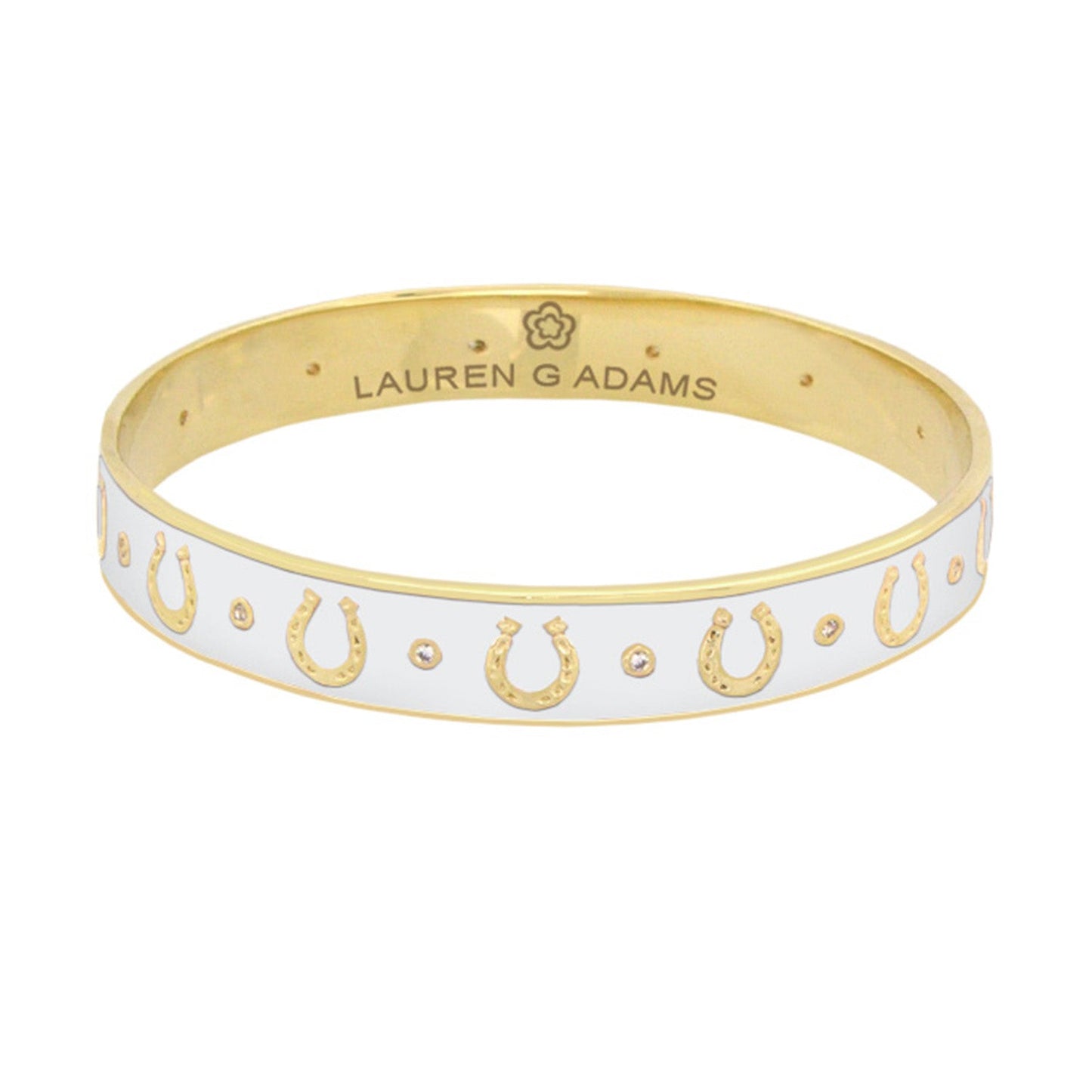 Lauren G Adams Equestrian Horseshoe Bangle — white enamel, gold-tone horseshoe motifs on Tampa Home & Garden Store