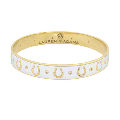 Lauren G Adams Equestrian Horseshoe Bangle — white enamel, gold-tone horseshoe motifs on Tampa Home & Garden Store