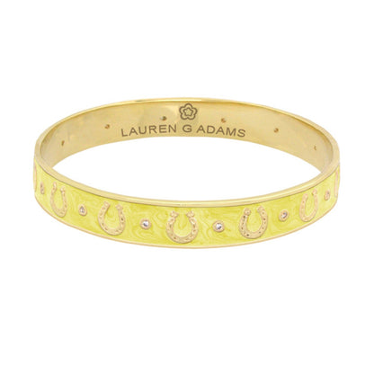 Equestrian Horseshoe Bangle by Lauren G Adams, yellow gold tone with crystal horseshoes on Tampa Home & Garden Store