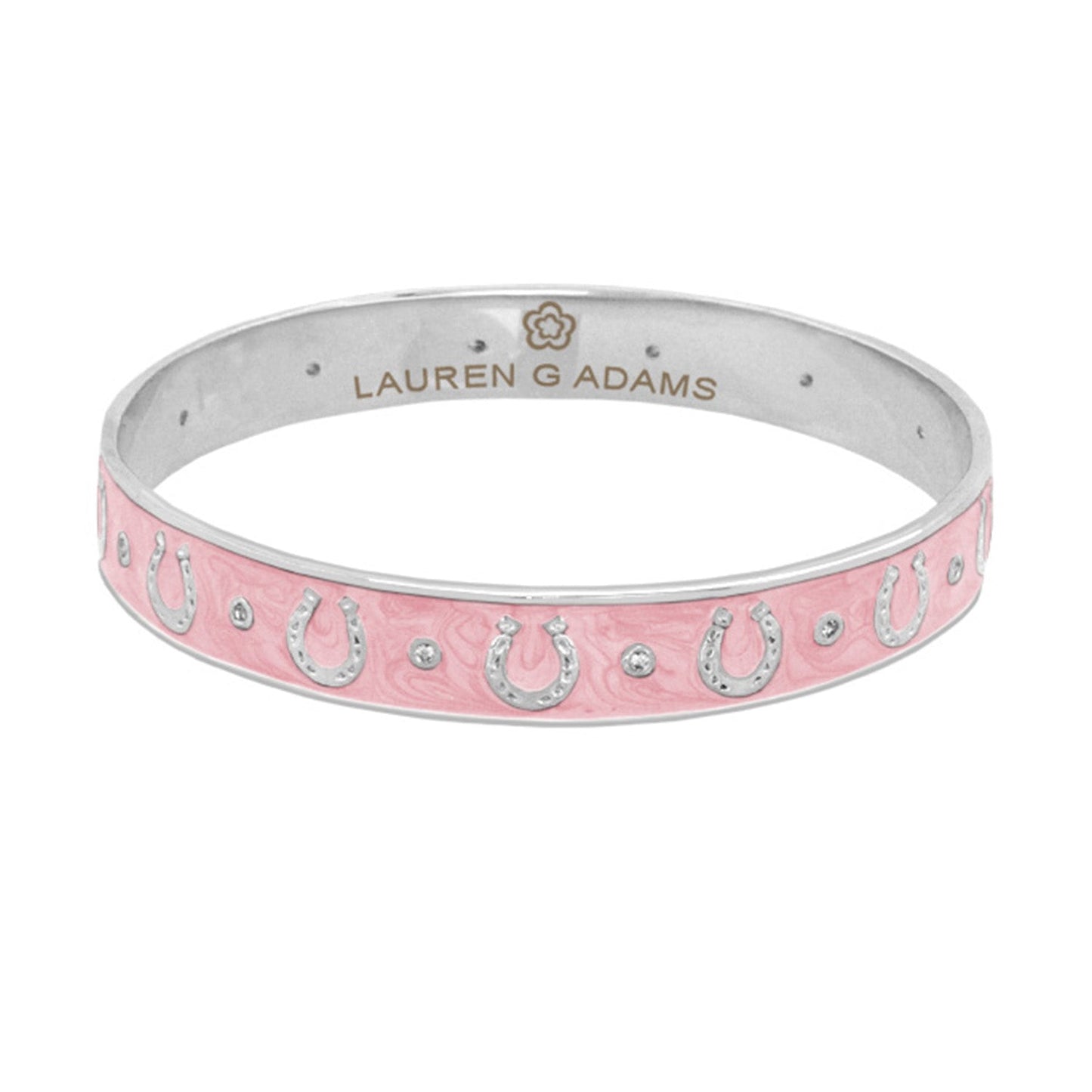 Lauren G Adams Equestrian Horseshoe Bangle pink flat-band with horseshoe charms and crystals on Tampa Home & Garden Store