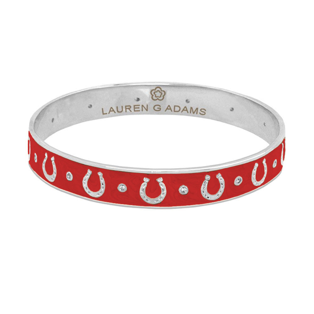 Equestrian Horseshoe Bangle red enamel with silver horseshoes by Lauren G Adams on Tampa Home & Garden Store
