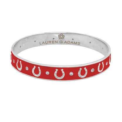 Equestrian Horseshoe Bangle red enamel with silver horseshoes by Lauren G Adams on Tampa Home & Garden Store
