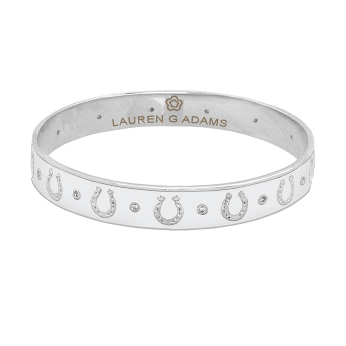 Equestrian Horseshoe Bangle flat band bracelet in silver with crystal accents by Lauren G Adams on Tampa Home & Garden Store