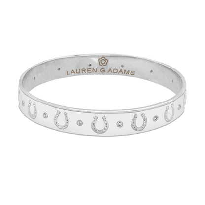 Equestrian Horseshoe Bangle flat band bracelet in silver with crystal accents by Lauren G Adams on Tampa Home & Garden Store