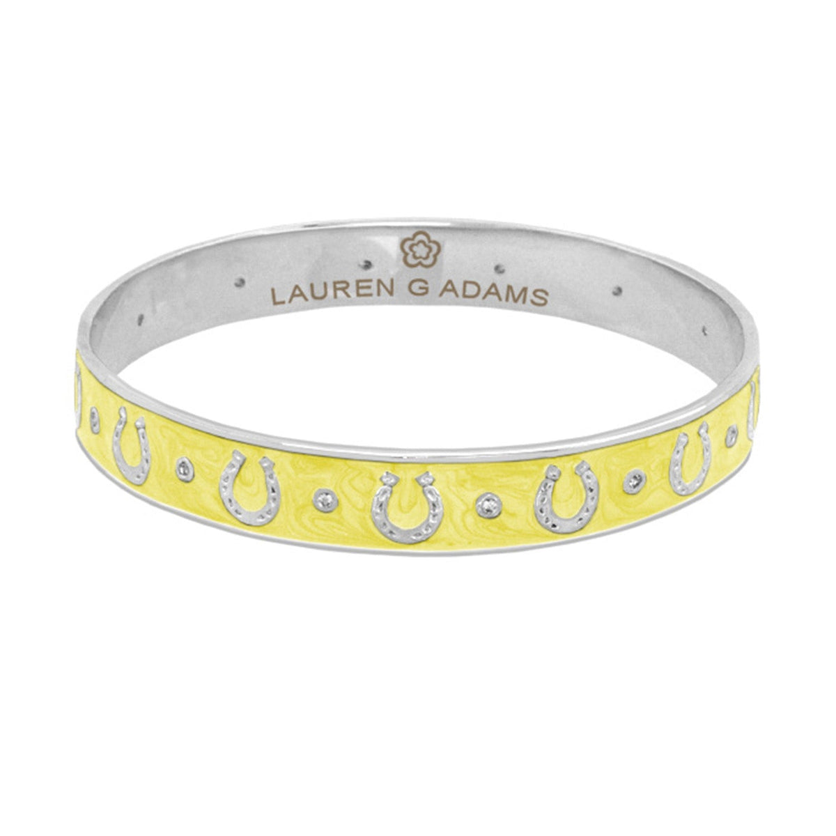Equestrian Horseshoe Bangle - Flat Band Row, yellow enamel with silver-tone horseshoe charms by Lauren G Adams on Tampa Home & Garden Store