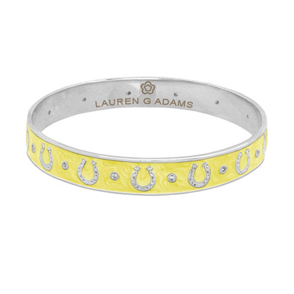 Equestrian Horseshoe Bangle - Flat Band Row, yellow enamel with silver-tone horseshoe charms by Lauren G Adams on Tampa Home & Garden Store
