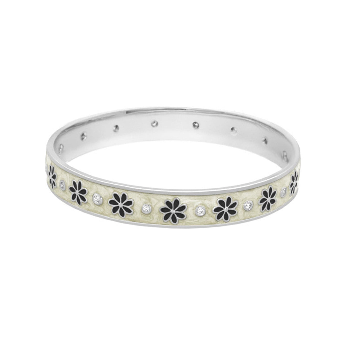 Enamel Flower Stackable Bangle And CZ Stones