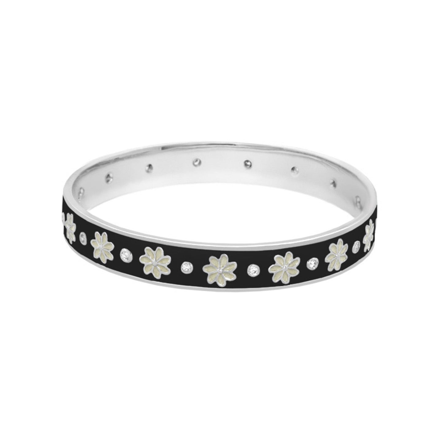 Enamel Flower Stackable Bangle And CZ Stones