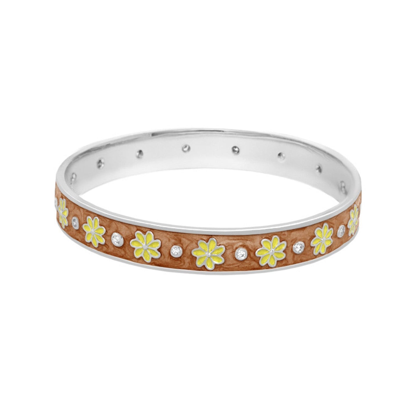 Enamel Flower Stackable Bangle And CZ Stones