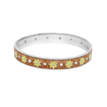 Enamel Flower Stackable Bangle And CZ Stones
