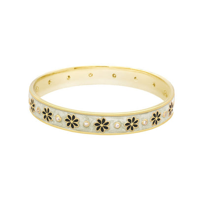 Enamel Flower Stackable Bangle And CZ Stones