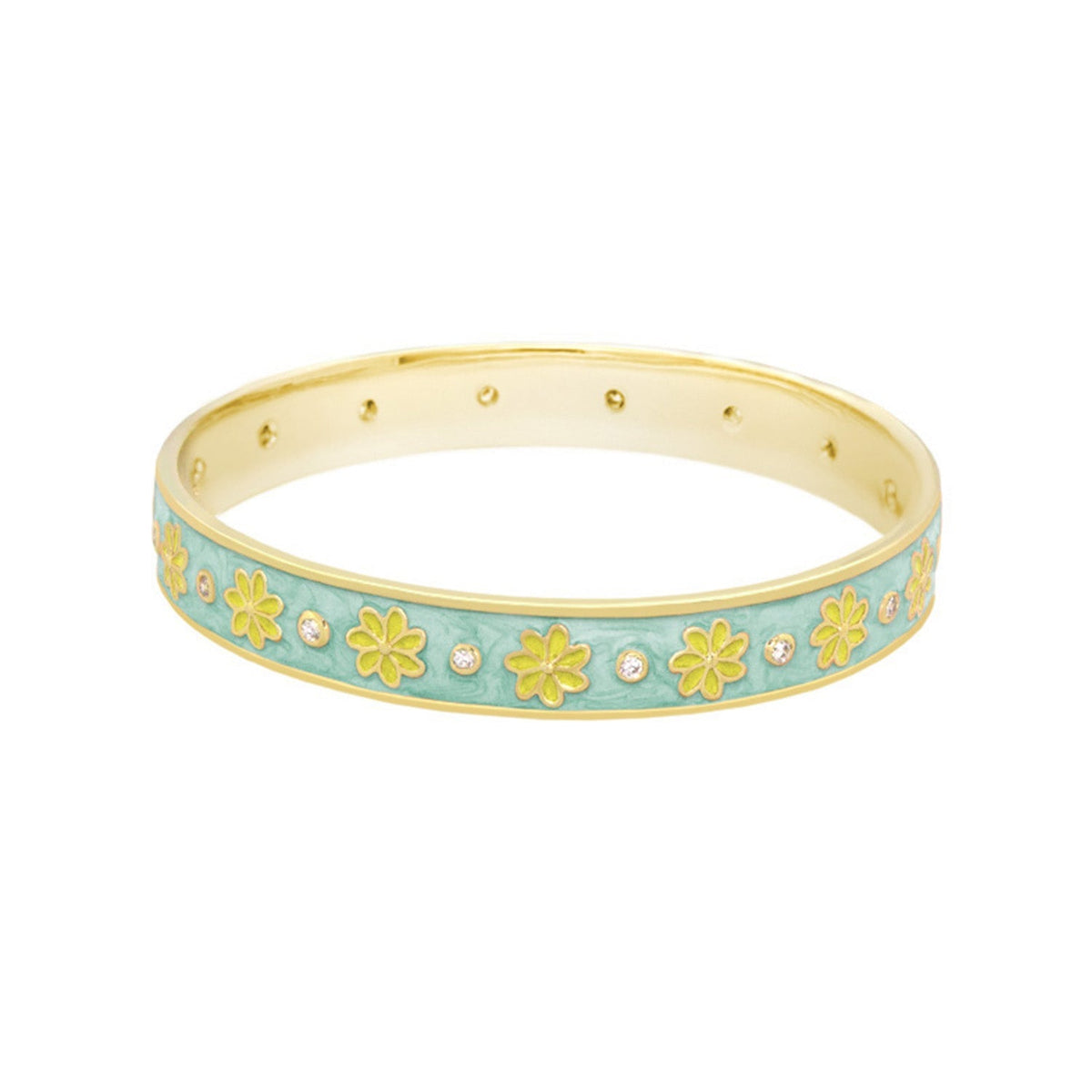 Enamel Flower Stackable Bangle And CZ Stones