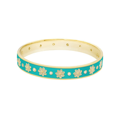 Enamel Flower Stackable Bangle And CZ Stones
