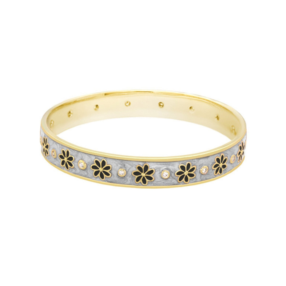 Enamel Flower Stackable Bangle And CZ Stones