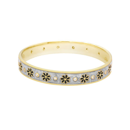 Enamel Flower Stackable Bangle And CZ Stones