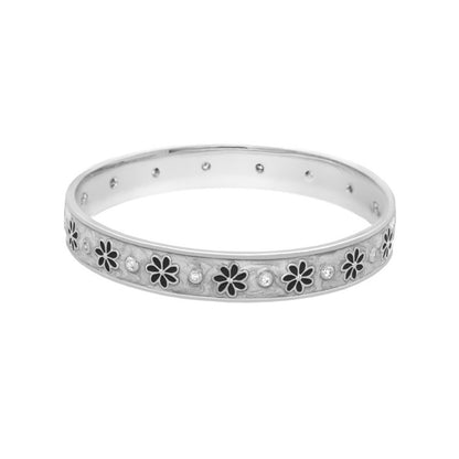 Enamel Flower Stackable Bangle And CZ Stones