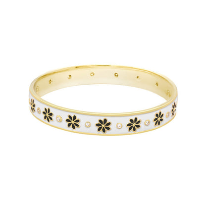 Enamel Flower Stackable Bangle And CZ Stones