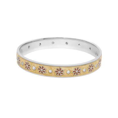 Enamel Flower Stackable Bangle And CZ Stones