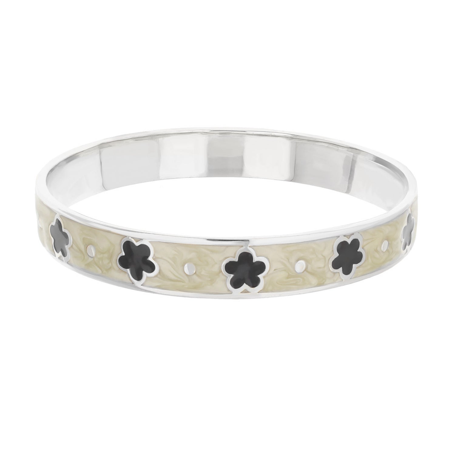 Daisy Love Bangle Petite Flower bracelet in cream enamel with black flowers, Lauren G Adams on Tampa Home & Garden Store