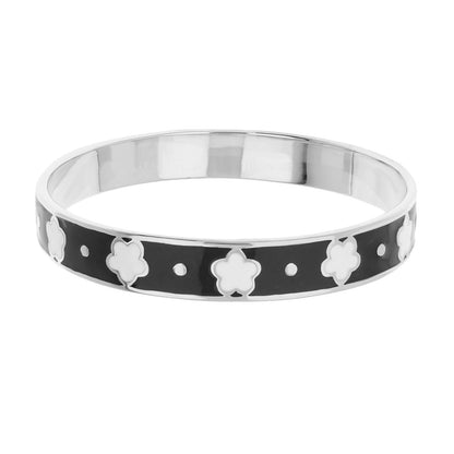Daisy Love Bangle Petite Flower bracelet with black enamel and white flower motifs on Tampa Home & Garden Store