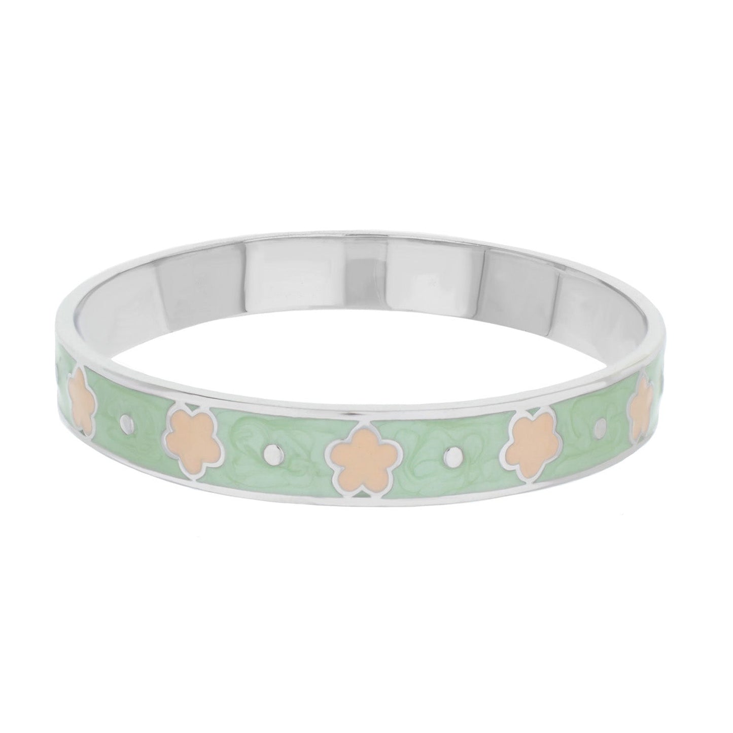 Daisy Love Bangle bracelet in green enamel with peach flowers by Lauren G Adams on Tampa Home & Garden Store