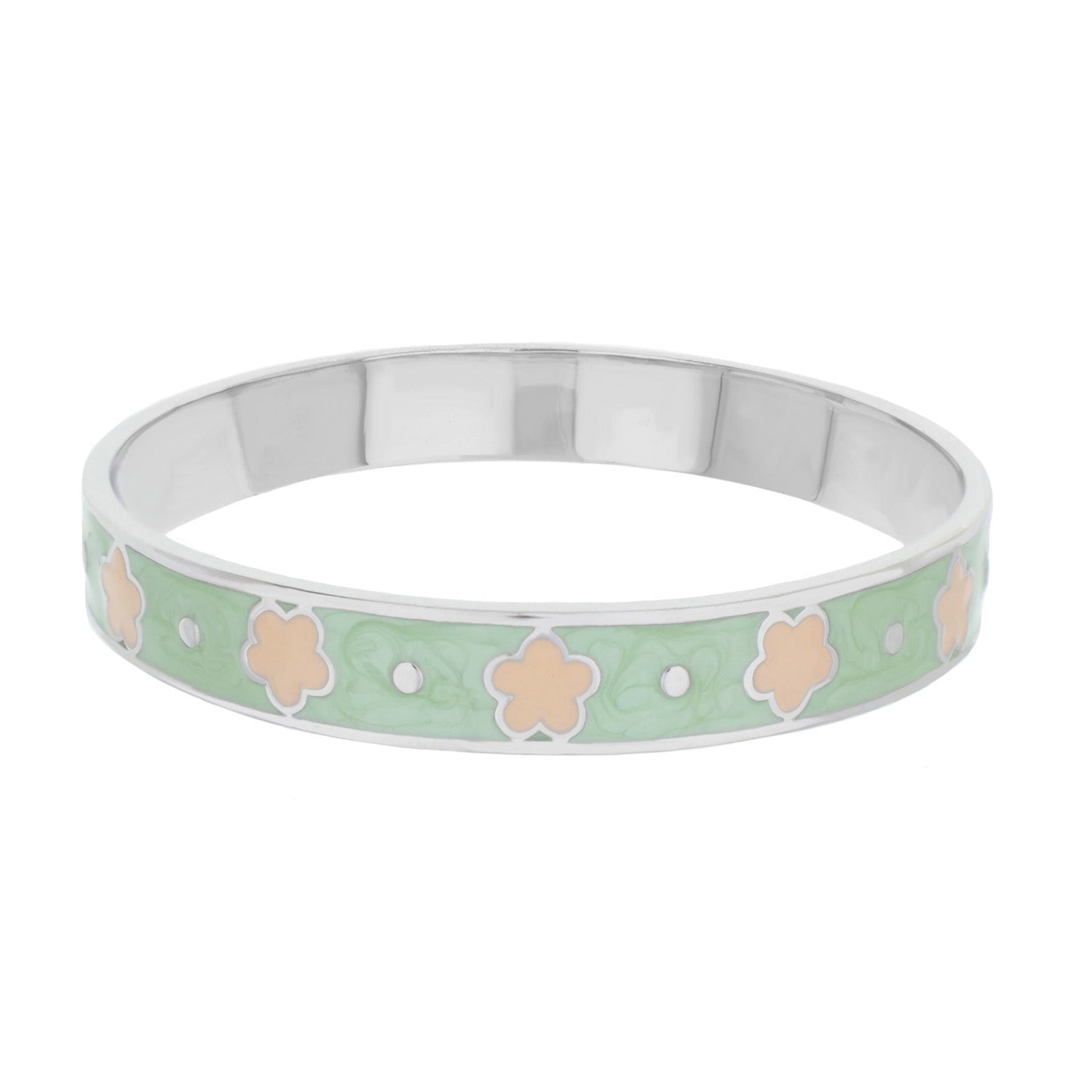 Daisy Love Bangle bracelet in green enamel with peach flowers by Lauren G Adams on Tampa Home & Garden Store