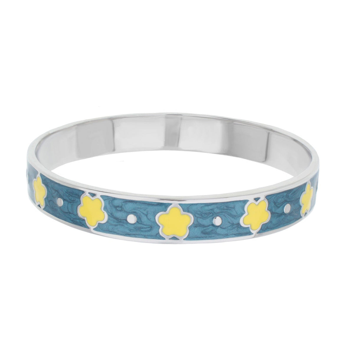 Daisy Love Bangle Petite Flower bracelet blue enamel with yellow flowers on band on Tampa Home & Garden Store