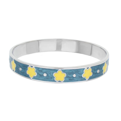 Daisy Love Bangle Petite Flower bracelet blue enamel with yellow flowers on band on Tampa Home & Garden Store