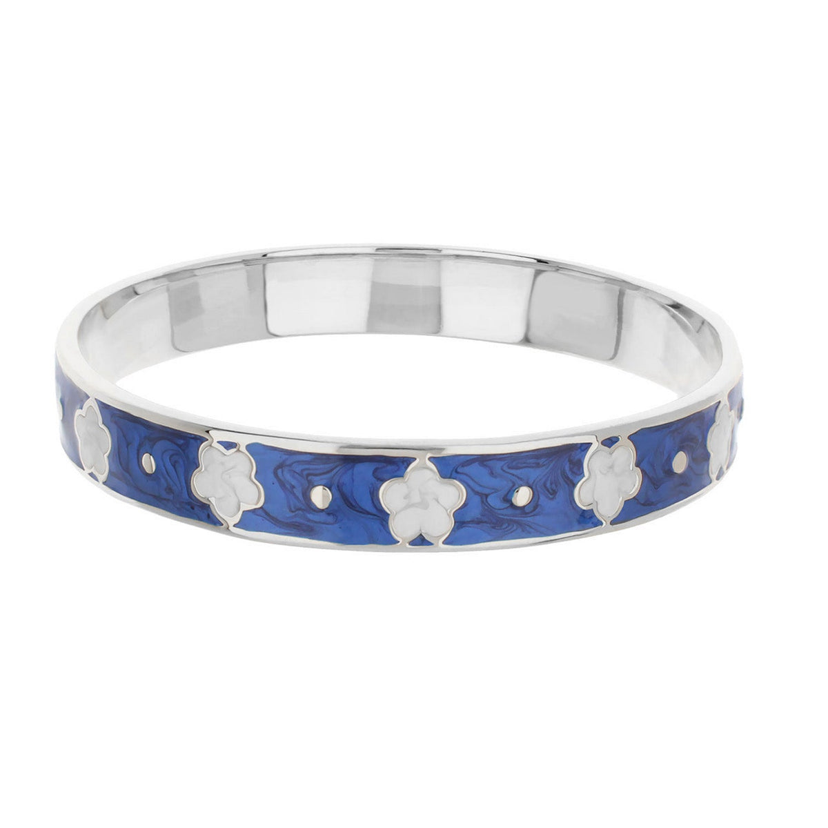 Daisy Love Bangle Petite Flower bracelet by Lauren G Adams in silver with blue enamel and white flowers on Tampa Home & Garden Store