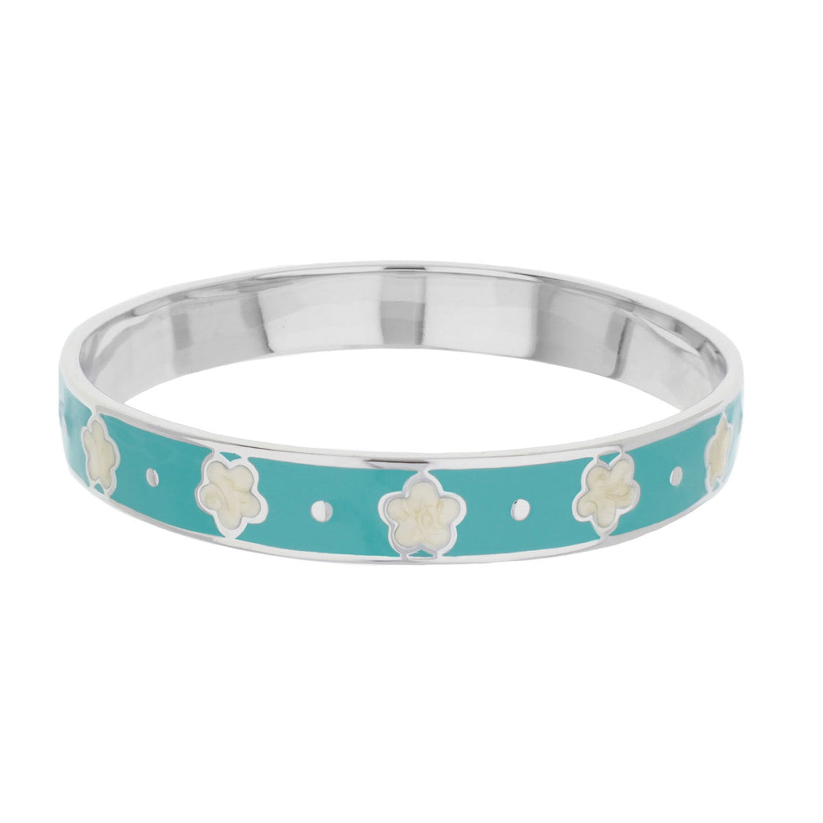 Daisy Love Bangle — Petite Flower turquoise bracelet featuring white daisies on silver band on Tampa Home & Garden Store