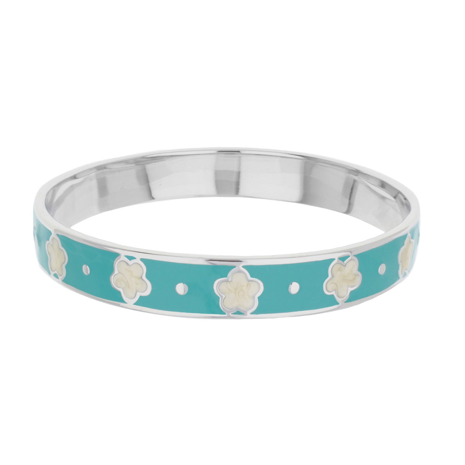 Daisy Love Bangle — Petite Flower turquoise bracelet featuring white daisies on silver band on Tampa Home & Garden Store