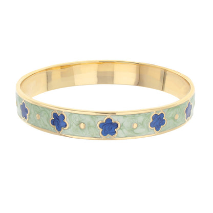 Daisy Love Bangle Flower bracelet goldtone with green enamel and blue flowers by Lauren G Adams on Tampa Home & Garden Store