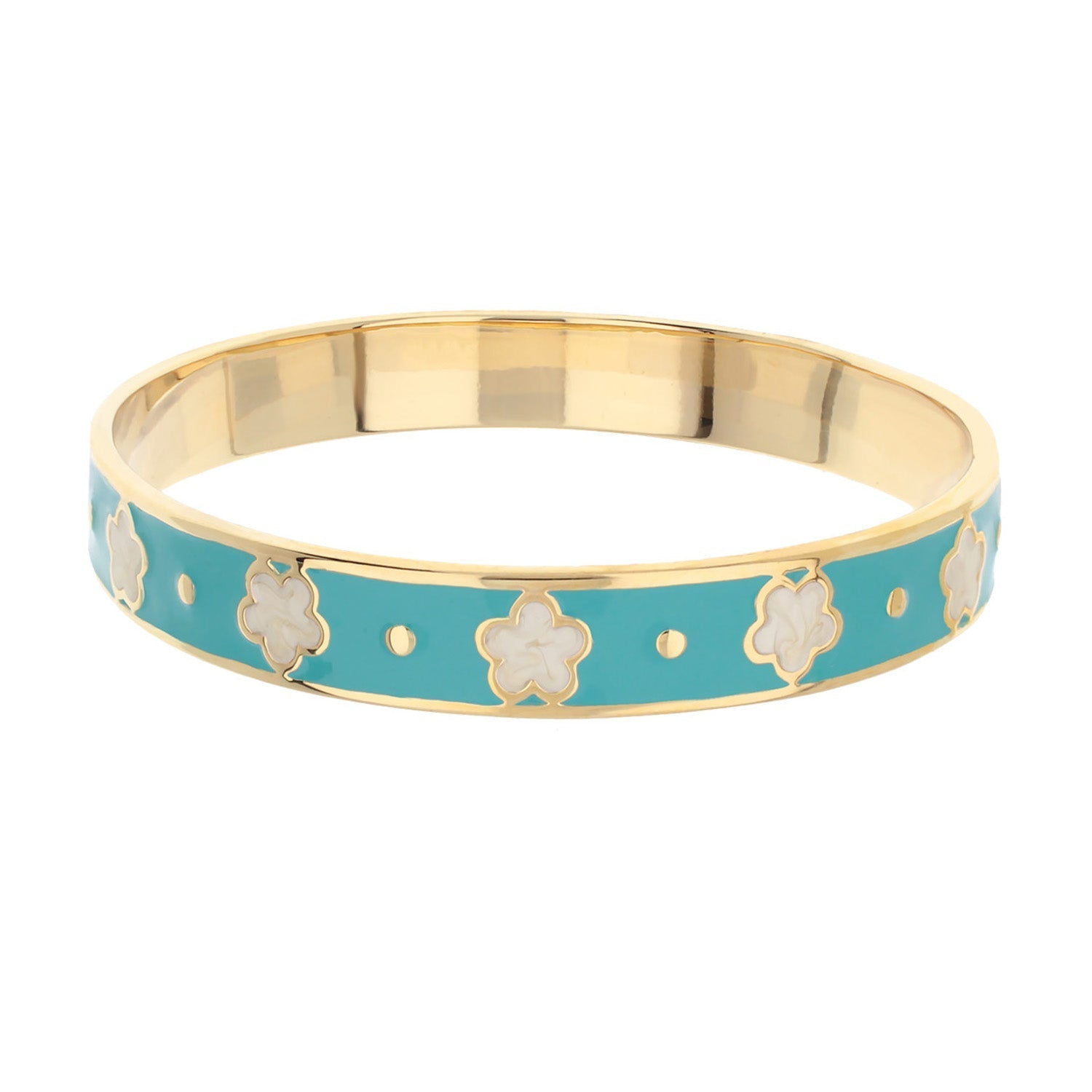 Daisy Love Bangle Petite Flower turquoise enamel bracelet with gold trim by Lauren G Adams on Tampa Home & Garden Store