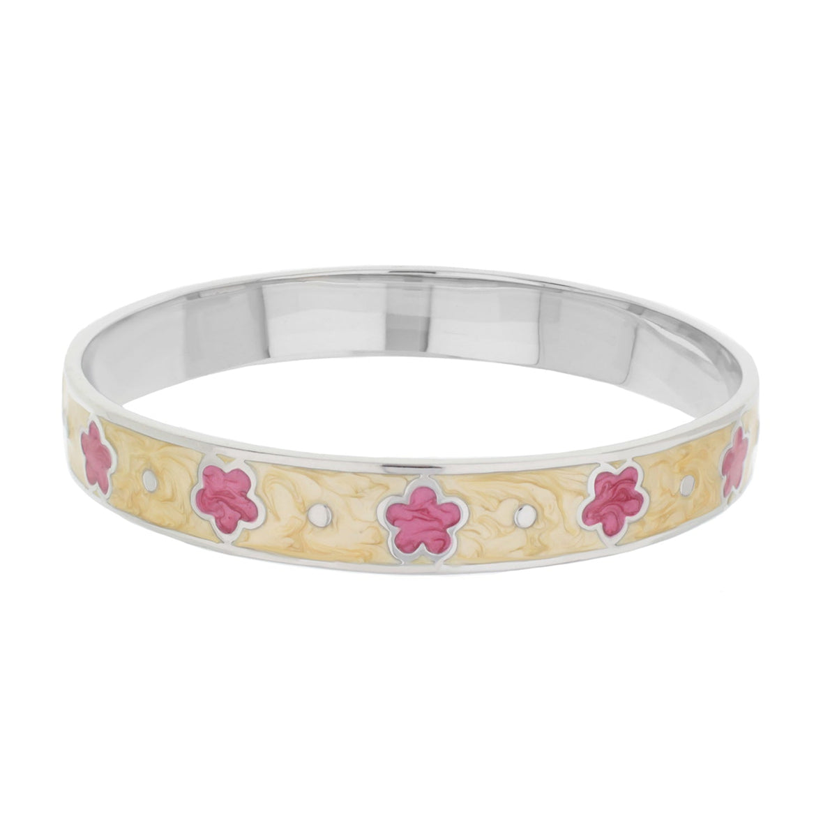 Daisy Love Bangle Petite Flower bracelet in silver with pink floral enamel on yellow on Tampa Home & Garden Store