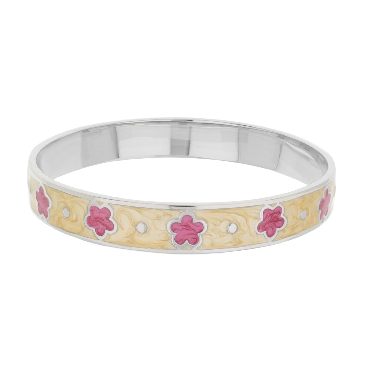 Daisy Love Bangle Petite Flower bracelet in silver with pink floral enamel on yellow on Tampa Home & Garden Store