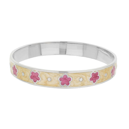Daisy Love Bangle Petite Flower bracelet in silver with pink floral enamel on yellow on Tampa Home & Garden Store