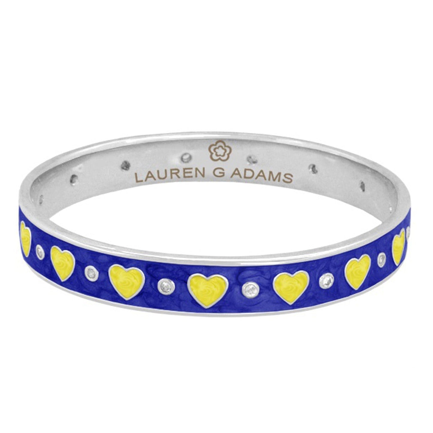 Love Bangle bracelet in blue enamel with yellow hearts and crystal accents by Lauren G Adams on Tampa Home & Garden Store