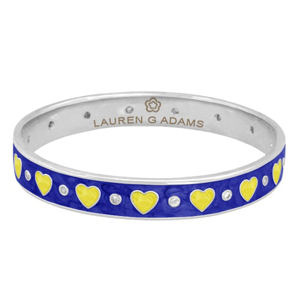 Love Bangle bracelet in blue enamel with yellow hearts and crystal accents by Lauren G Adams on Tampa Home & Garden Store