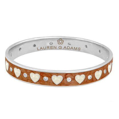 Love Bangle bracelet with brown leather band, cream heart motifs and crystal accents by Lauren G Adams on Tampa Home & Garden Store