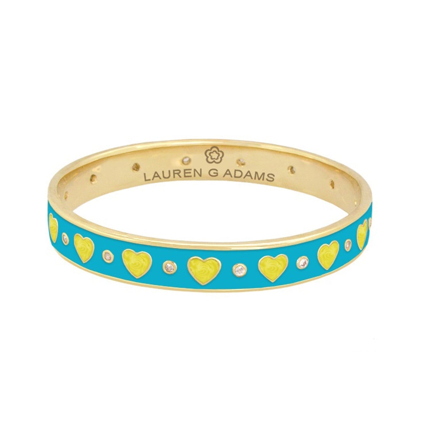 Love Bangle turquoise bracelet with gold edge, yellow hearts and crystals by Lauren G Adams on Tampa Home & Garden Store