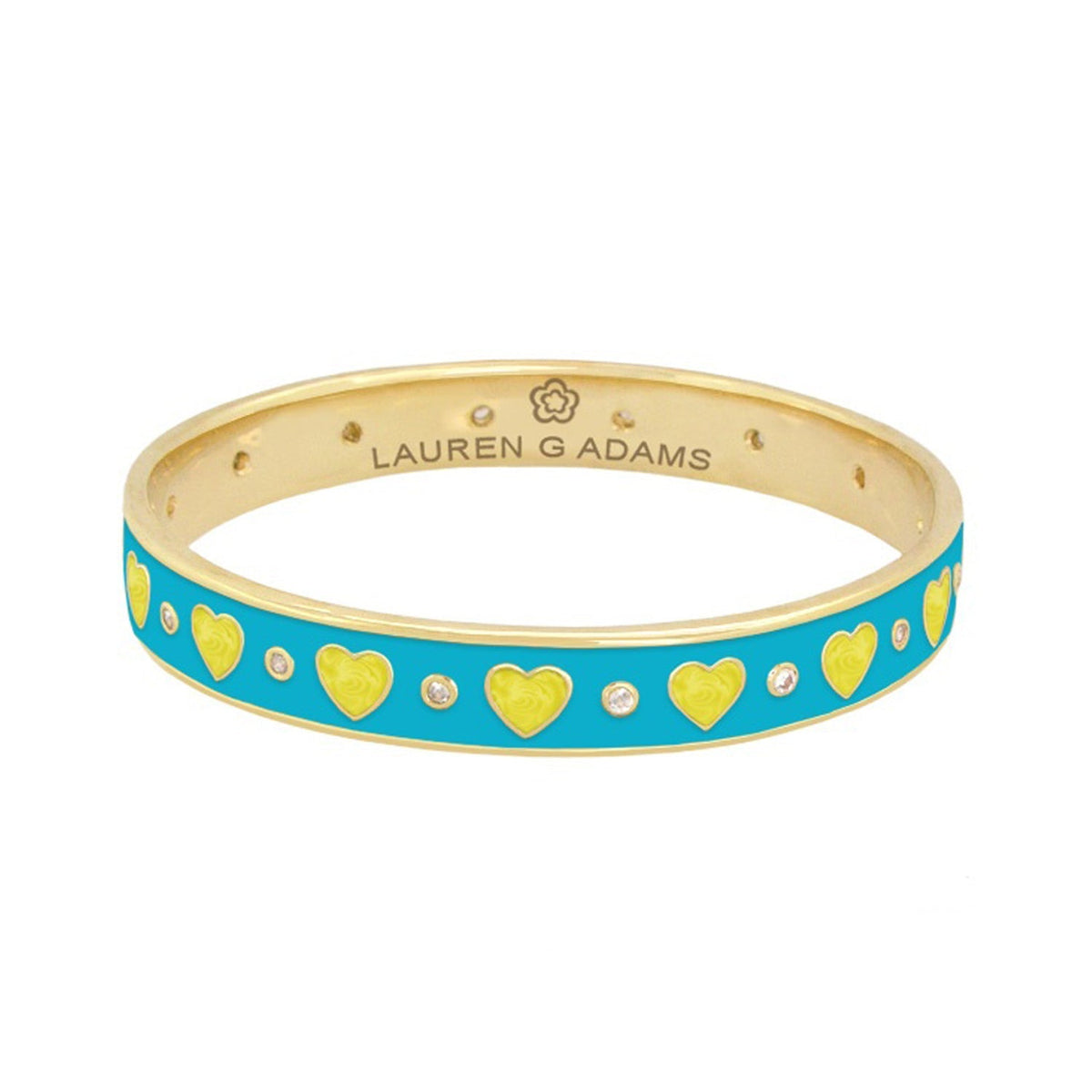 Love Bangle turquoise bracelet with gold edge, yellow hearts and crystals by Lauren G Adams on Tampa Home & Garden Store