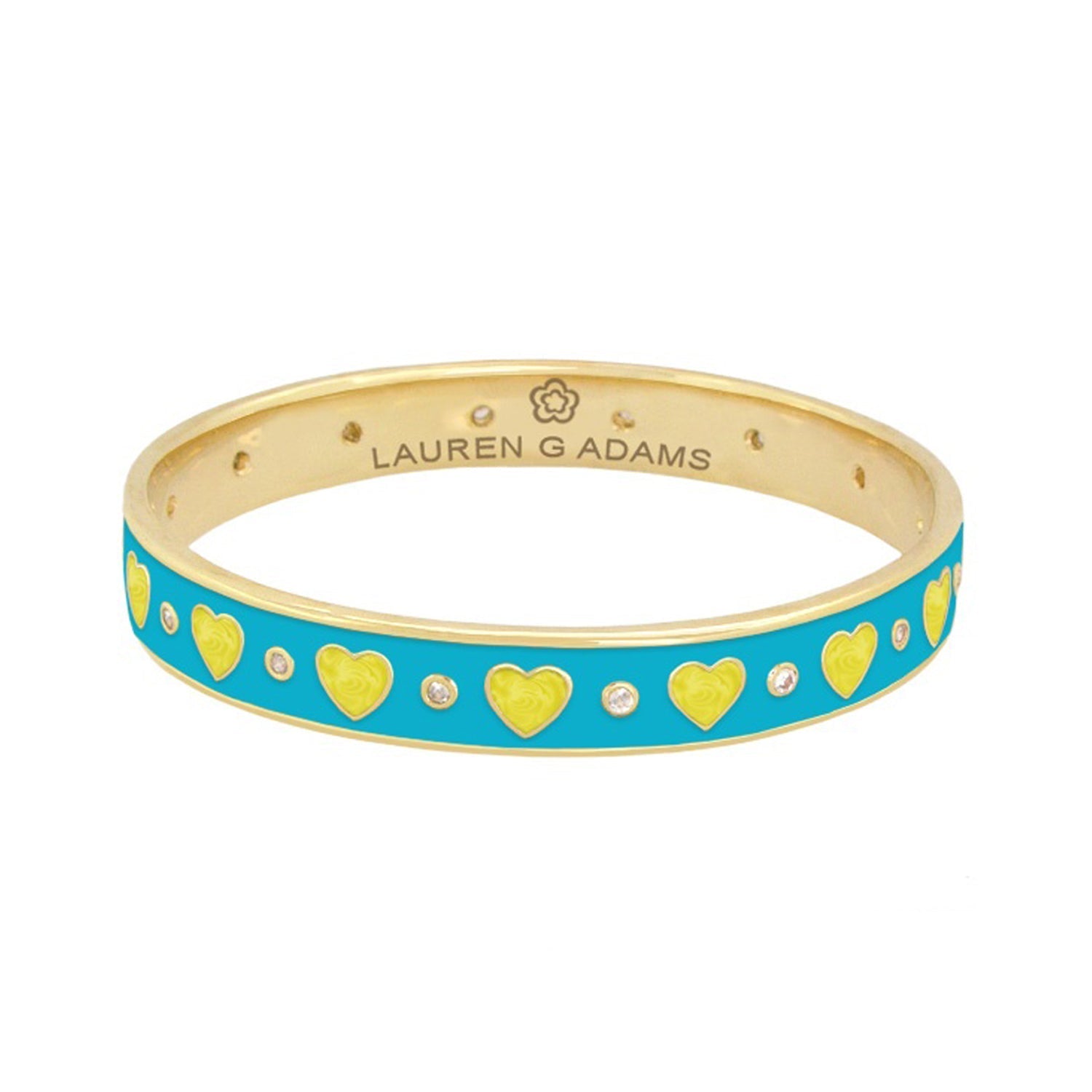 Love Bangle turquoise enamel bracelet with yellow hearts and crystals by Lauren G Adams on Tampa Home & Garden Store